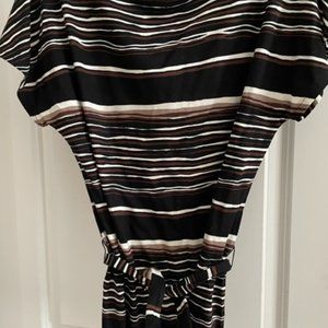 Talbot top, strips black, brown, cream w/optional tie belt